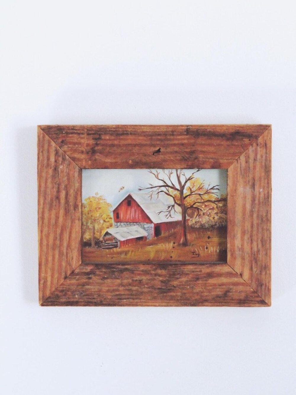 Vintage Wall Art Framed Barn Landscape Painting Painting Midwest Landscape Folk